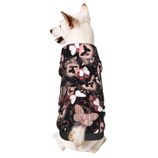 Fotbe Butterflies1 Sudadera con Estampado para Perros Pequeños – Suéter con Capucha para Mascotas, Tela Suave de Forro Polar con Bolsillo-X-Small