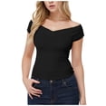 thumbnail image 2 of Lixiuxyad Women's Fashion Solid Color V Neck Sweater Bm Top T Shirt Summer Tee Shirts,Black L, 2 of 6