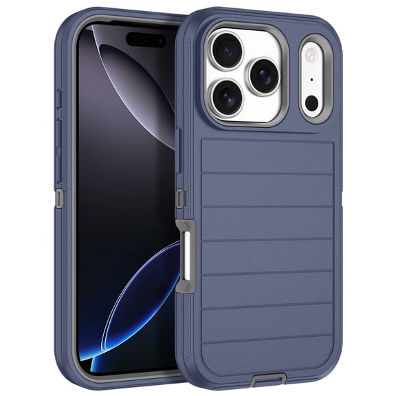 I-HONVA Compatible with iPhone 17 Pro Case,3-Layer Heavy Duty Drop Protection Anti-Slip Bumper Rugged Shockproof Dustproof Protection 6.3 inch Phone Case,Stripe Blue Gray