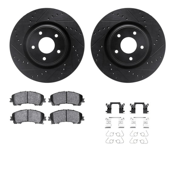 Dynamic Friction Company Front Brake Rotors-Drilled and Slotted-Black with 5000 Advanced Brake Pads includes Hardware 8512-67128