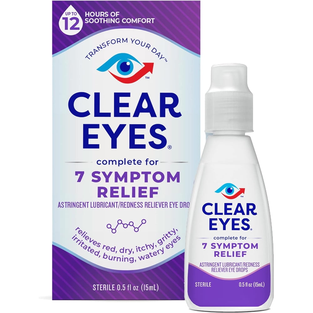 (2 pack) Clear Eyes 7 Symptom Relief Lubricant Eye Drops, 0.5 fl oz