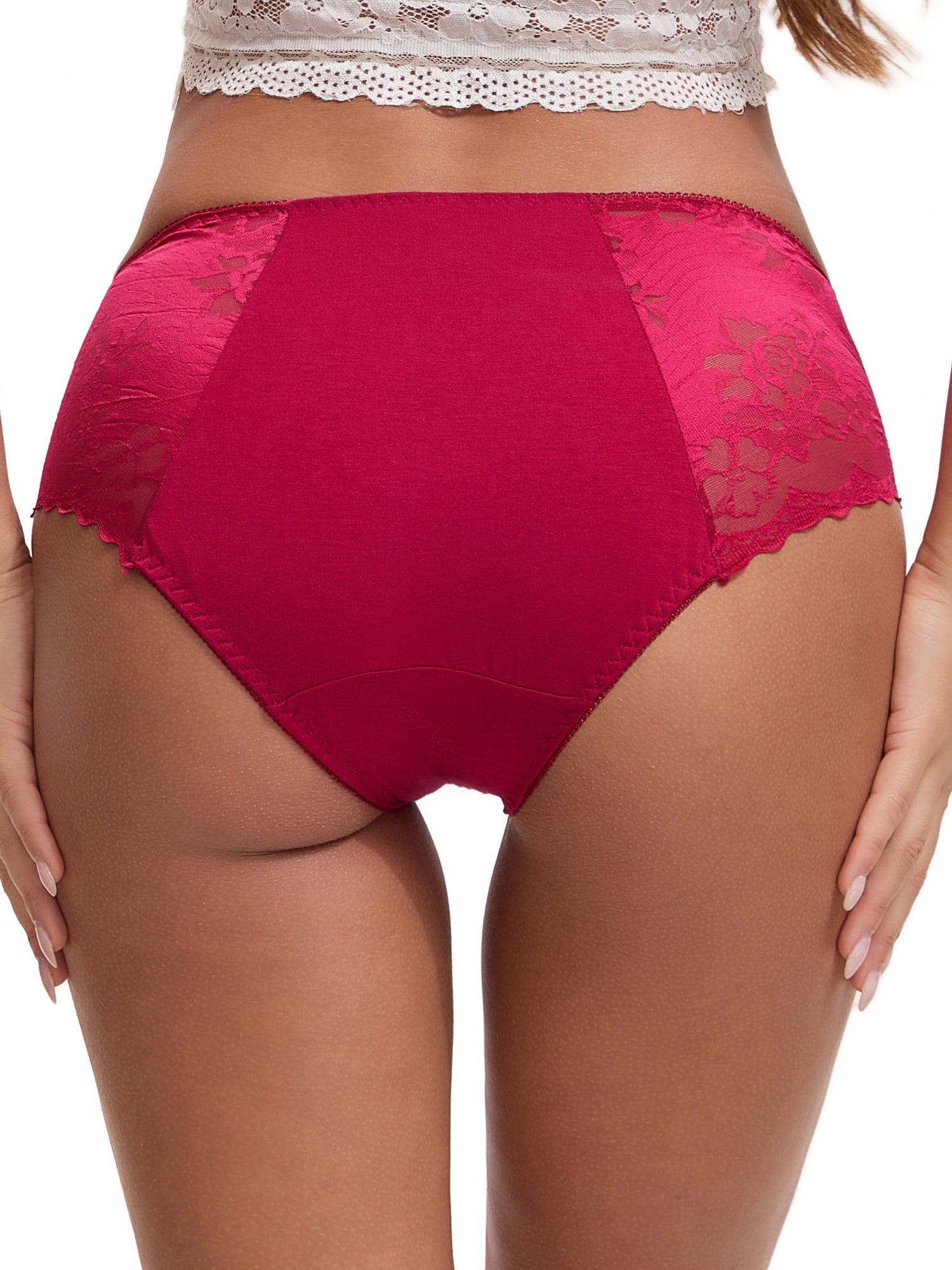 Unique Bargains Women's Lace Mid-Waisted Full Coverage Briefs L Wine Red