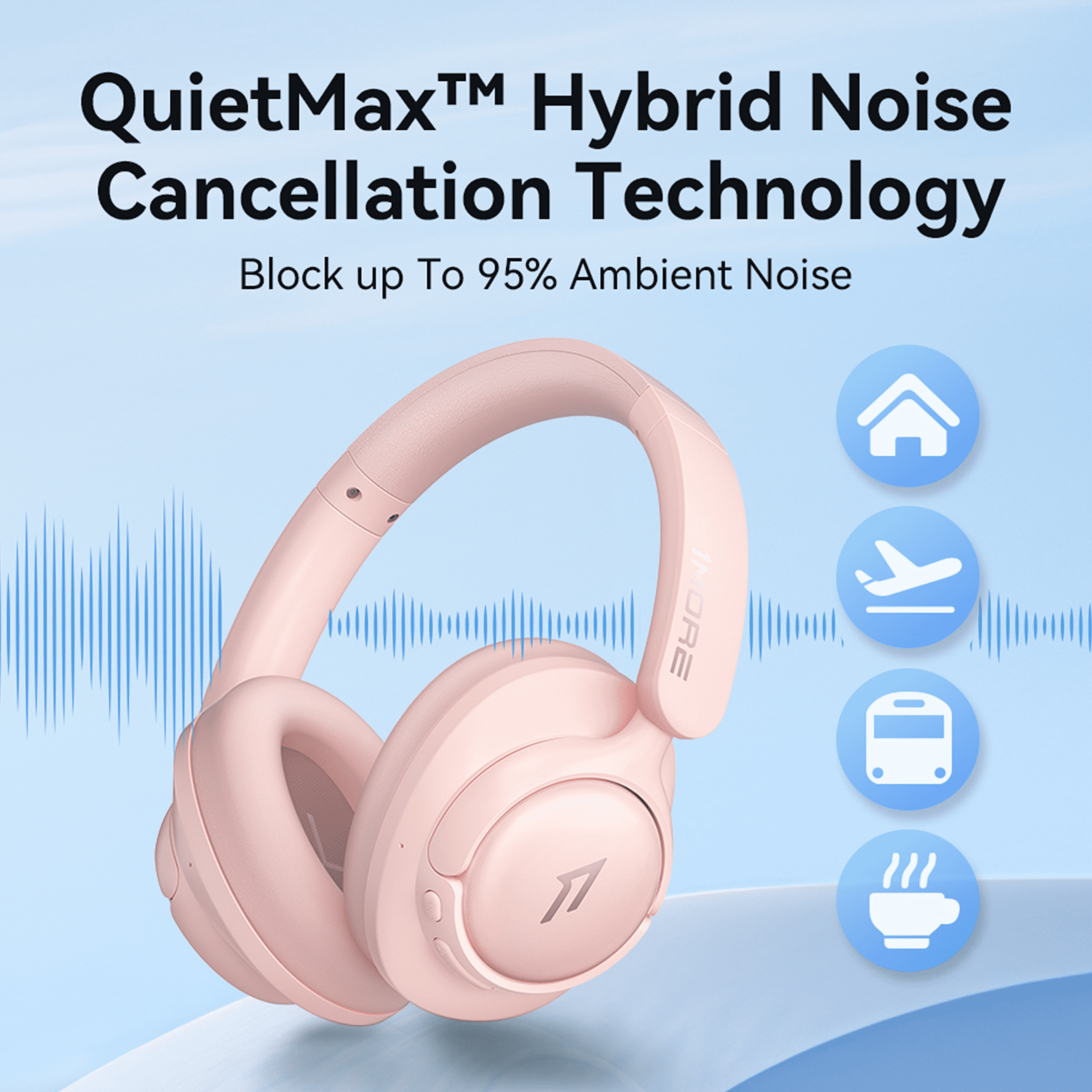 1MORE Sonoflow HQ31 Wireless Headphones with ANC, Hi-Res Audio, 90H Battery, Pink