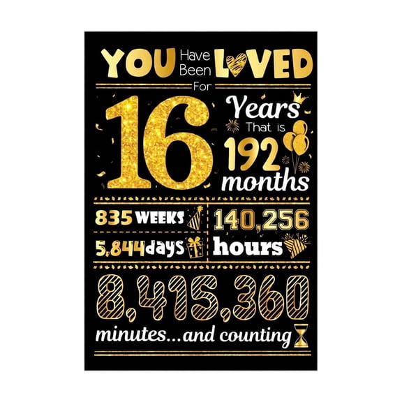 16th Birthday Card for Women Men - 16 Happy BIRTHDAY card - 16th birthday gift for Her Him - JUMBO size - 16th birthday decorations Dad Mom - Best gifts for 16 year old,G
