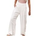 thumbnail image 1 of Whataatahia Pantalones De Pierna Ancha para Mujer Elásticos De Cintura Alta Color Puro Pantalones Casuales para Dama para Citas Diarias Playa Blanco L, 1 of 5