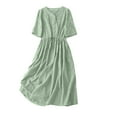 thumbnail image 2 of Zpanxa Women's Midi V Neck Dress with Pockets Short Sleeve Jacquard Fabric Tie Waist Casual Summer Dress, 2 of 8