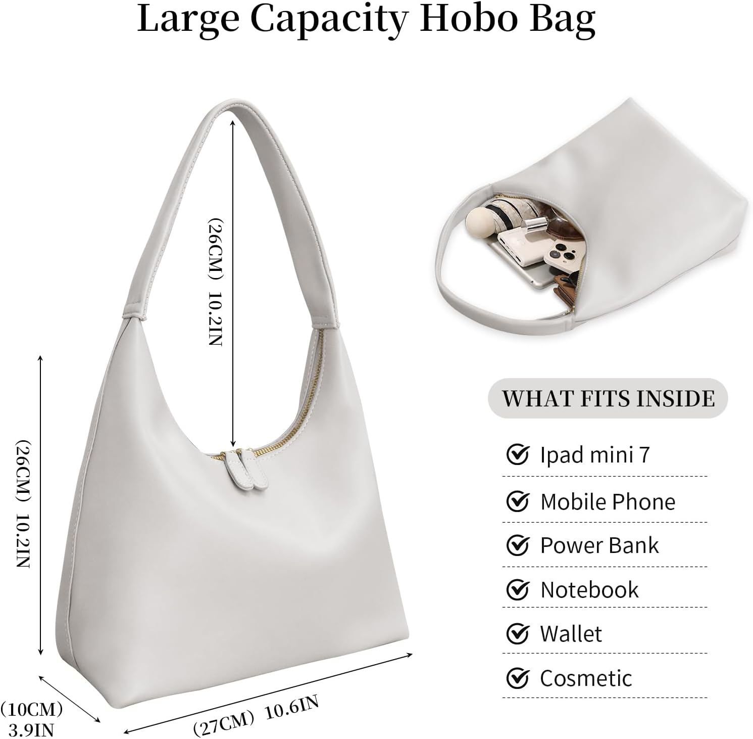 Kwuty Leather Hobo Bag Small Shoulder Purses for Women Slouchy Tote Handbag Vegan Leather Crescent Bag