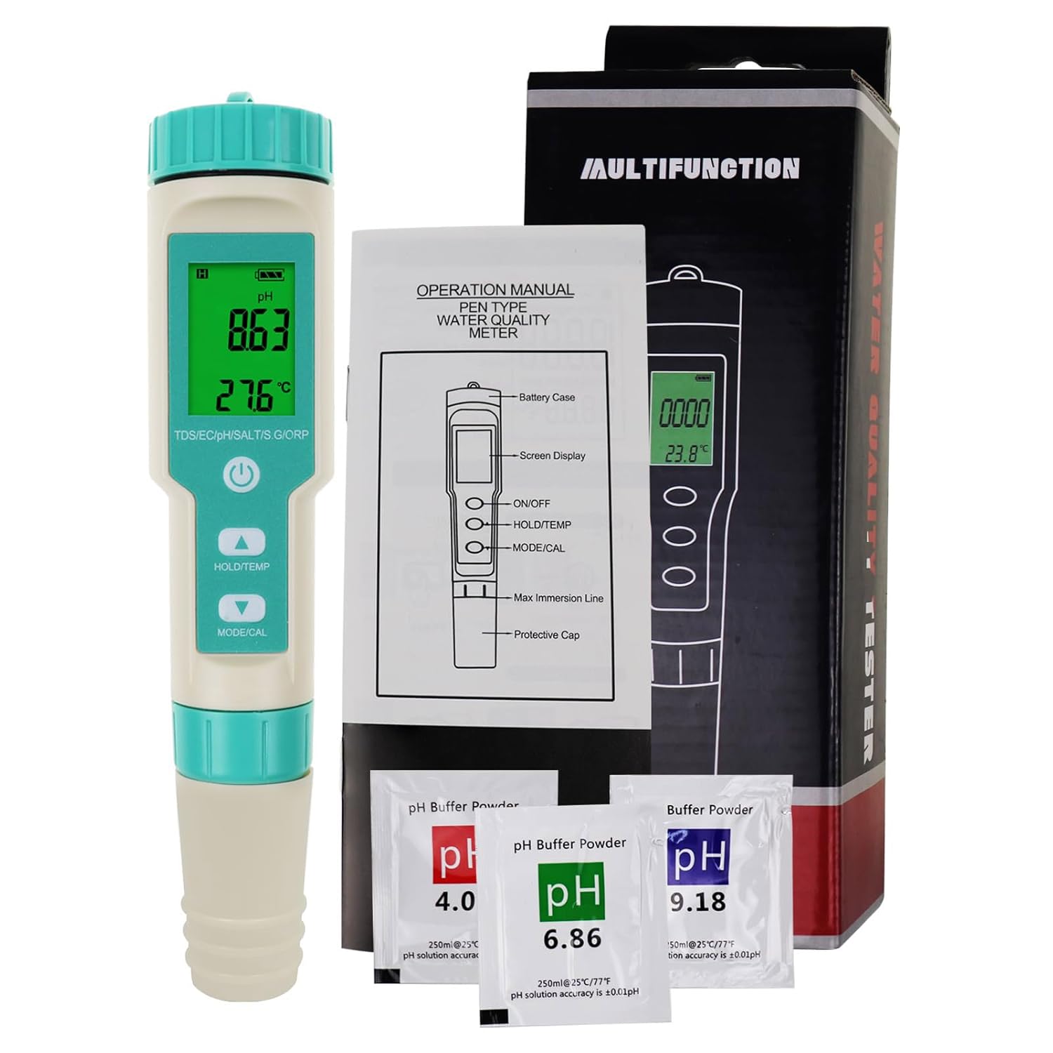 PH Meter 8 in 1 Water Quality Tester Pen Meter, Digital PH Pen for TDS/EC/Salinity/Temp/ORP/S. G/PH/H2, Drinking Water Aquariums Hydroponic Cooking Tester Measure, Plants, Aquarium and Pool
