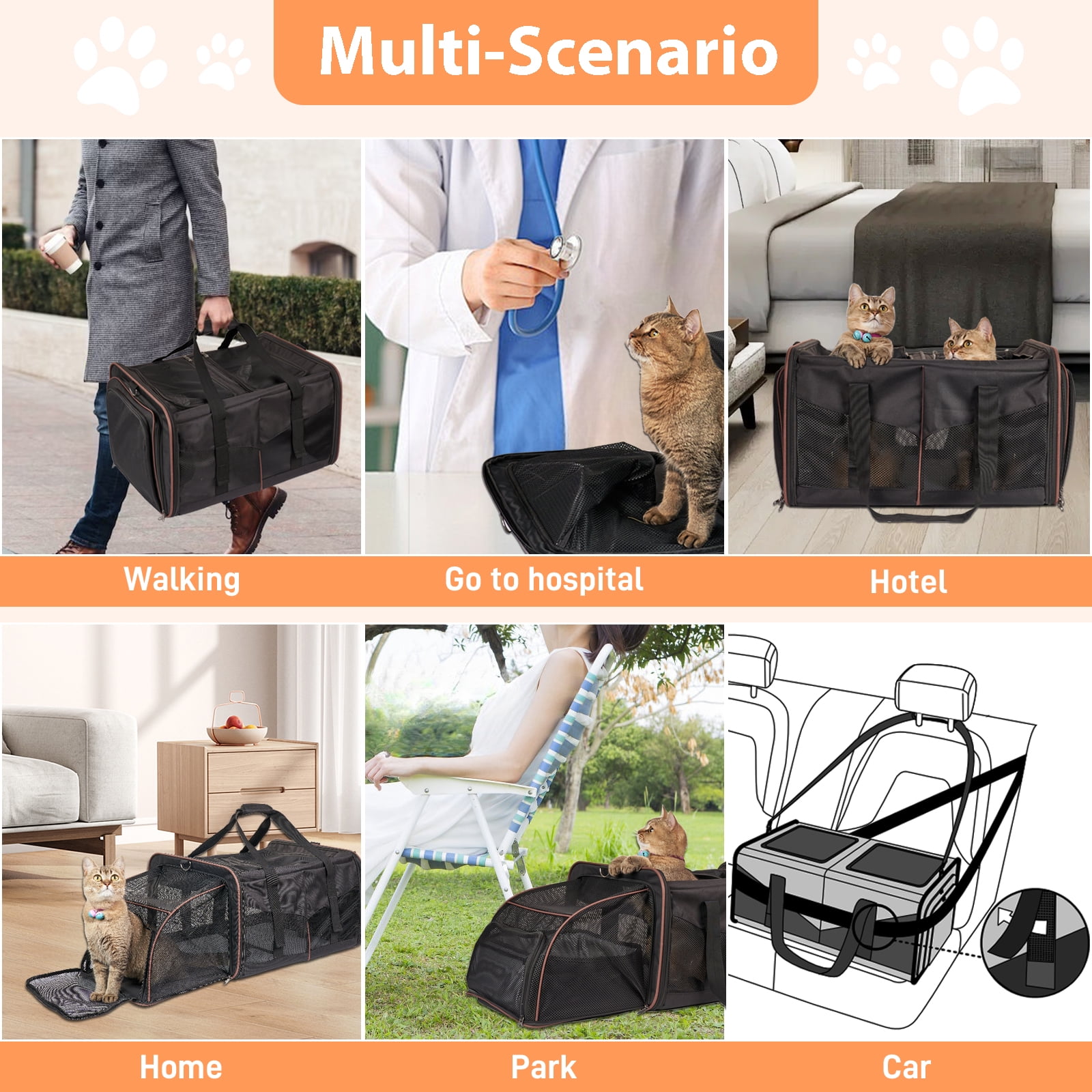 LitaiL Cat Carrier for 2 Cats, 2-in-1 Double Pet Carrier with 2 Litter Boxes, Portable Soft Sided Dog Carrier for Traveling, Black