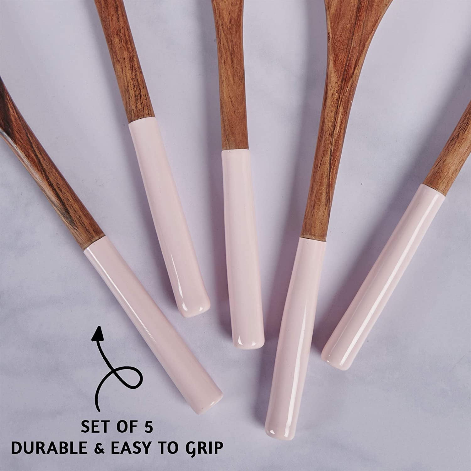 Folkulture Wooden Spoons For Cooking, Set of 5 Wooden Cooking Utensils, Non-Stick Wooden Utensils for Cooking, Wooden Kitchen Utensil Set for Kitchen, Non Toxic Wooden Spoon Sets With Wooden Spatula