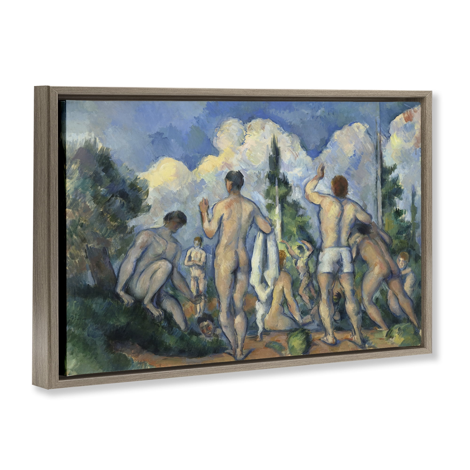 Stupell Industries Classic Cezanne Bathers People Painting Brown Floater Framed Canvas Art Print Wall Art, 31 x 21