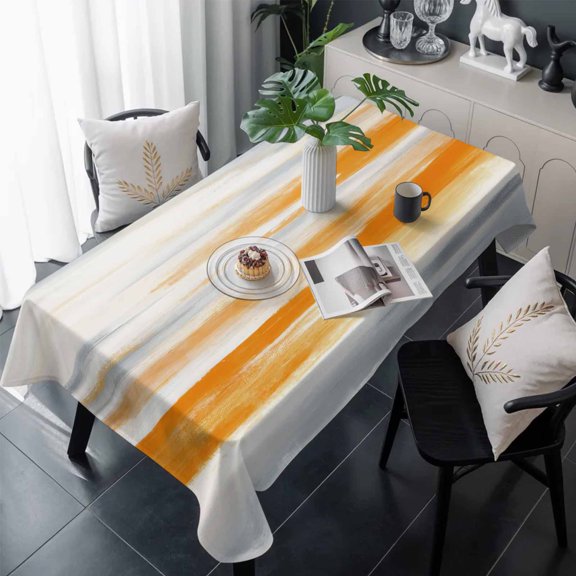 Burnt Orange Grey Ombre Table Cloth Waterproof Tablecloths, Abstract Art Oil Painting Modern Tablecloth Dining Table Cover for Kitchen Party Tabletop Outdoor, Rectangle Tablecloth 60x120 Inch