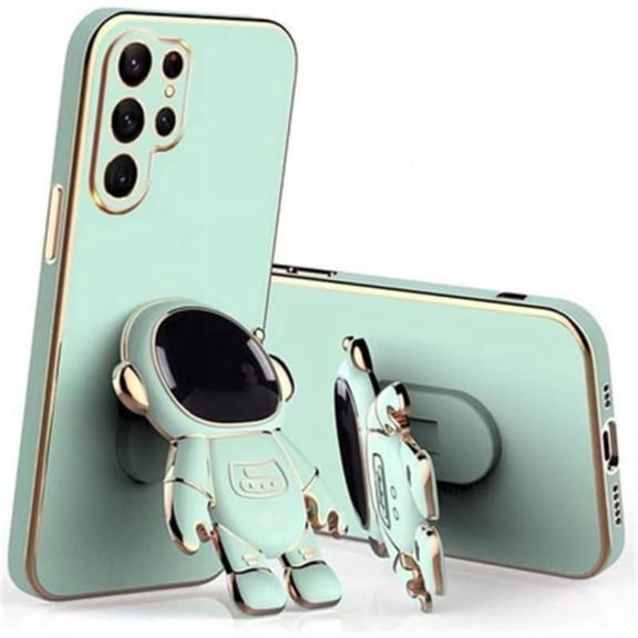 3D Cute Cartoon Astronaut Folding Stand Soft Phone Case for Samsung Galaxy A73 A53 A33 A23 A04 A04S A14 A13 A12 5G 4G Back Cover, Creative Shockproof Durable Popular Bumper(Green,A12 4G/5G)