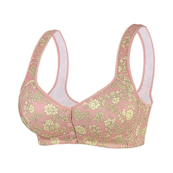 KHONTS Plus Size Push up Bras for Women Front Close Floral Printed Wireless Elegant Bra Soft Comfy High Supportive Bralettes Rose Gold 52