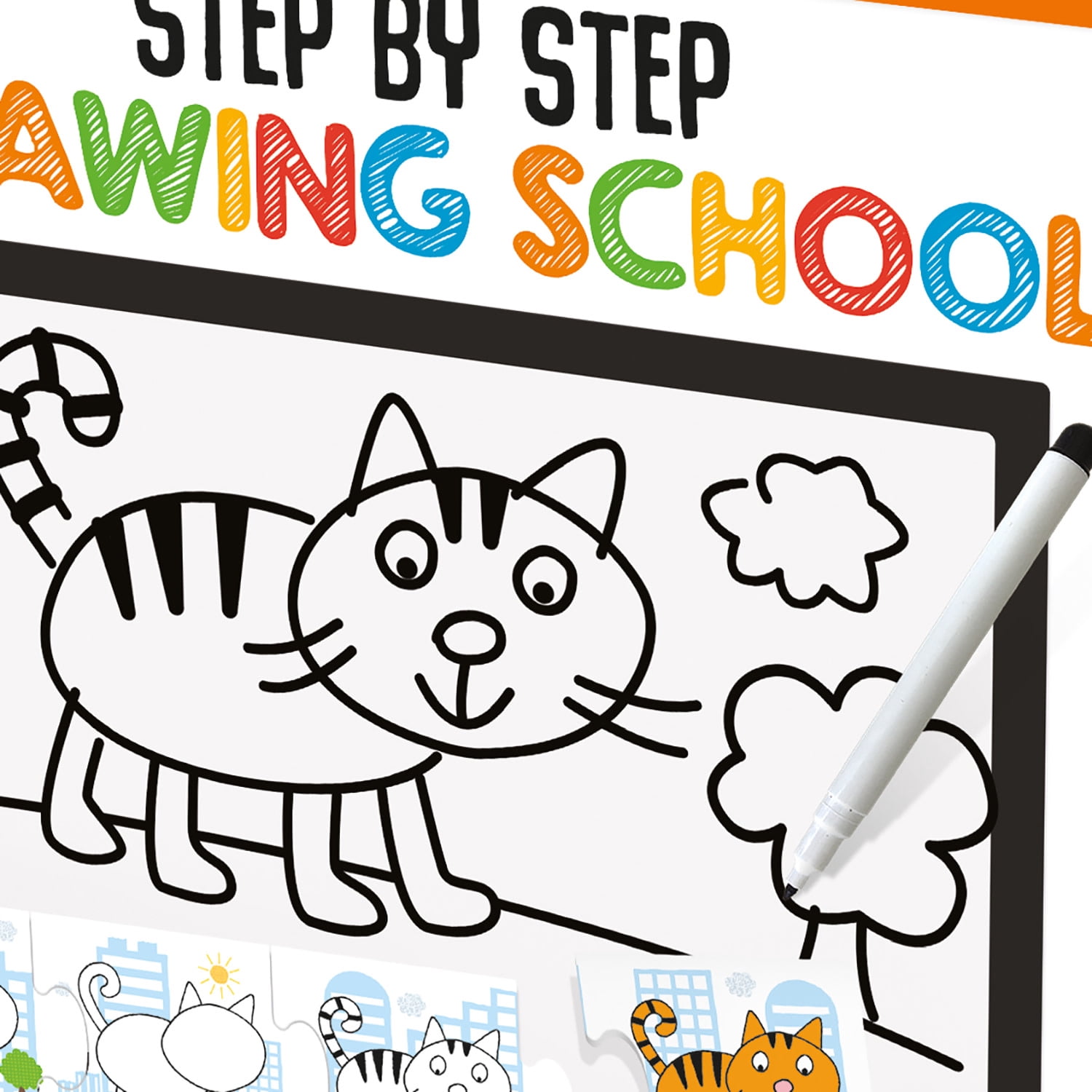 Headu Step By Step Drawing School - Puzzle & Animal Drawing Kit, Doodle Erase Board, 10 Progressive Puzzles, Sketch & Play Activity, Art Toy, Kids 3-6