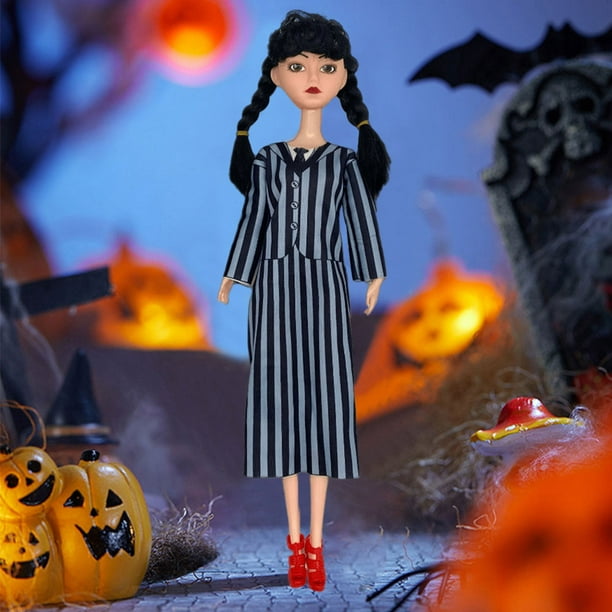 Lutabuo Poupées Addams du mercredi en robe noire 10,9 pouces pour les fans  de filles enfants (robe rayée) 