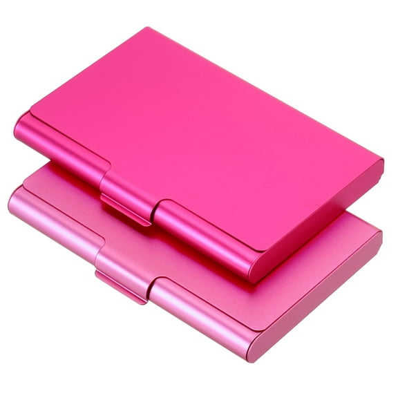 Professional Business Card Holder Aluminum Pocket Credit Card Case, Rose Red, Pink 2 Pack