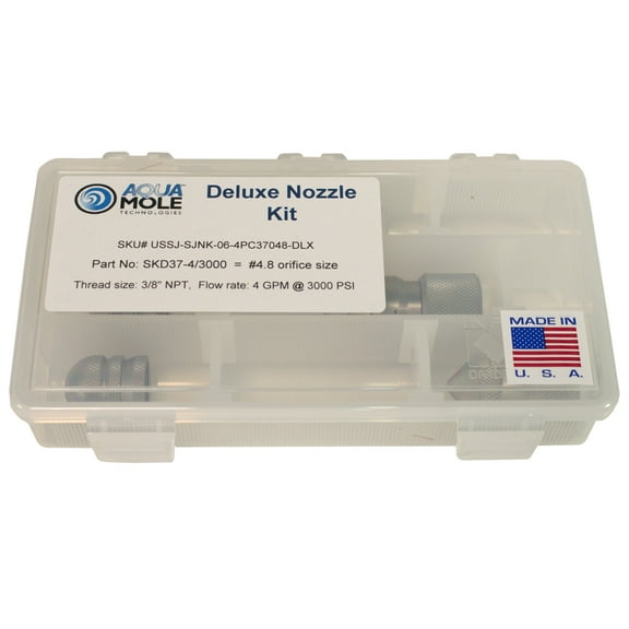 Aqua Mole 4pc Sewer Squad Deluxe Jetter Nozzle Kit 3/8" NPT 3000 PSI 4.8 Orifice