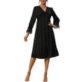 thumbnail image 2 of Pijamas de satén para mujer INSPIRE CHIC, con mangas largas, encaje en el escote en V, vestido largo casual, camisones de noche, ropa de estar en casa, color negro, 2 of 6