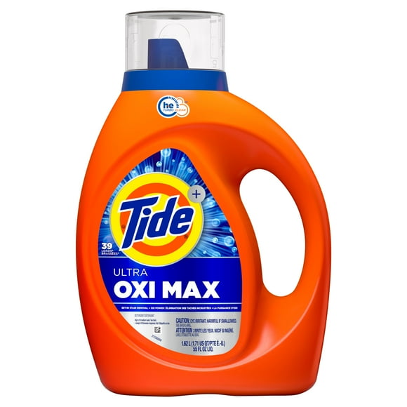 Tide Ultra Oxi Max Liquid Laundry Detergent, 1.62 L, 39 Loads, Set-in Stain Removal Plus Oxi Power, Laundry Detergent Liquid with Extra Oxi Power, TIDE TD LQ HE OXI MX