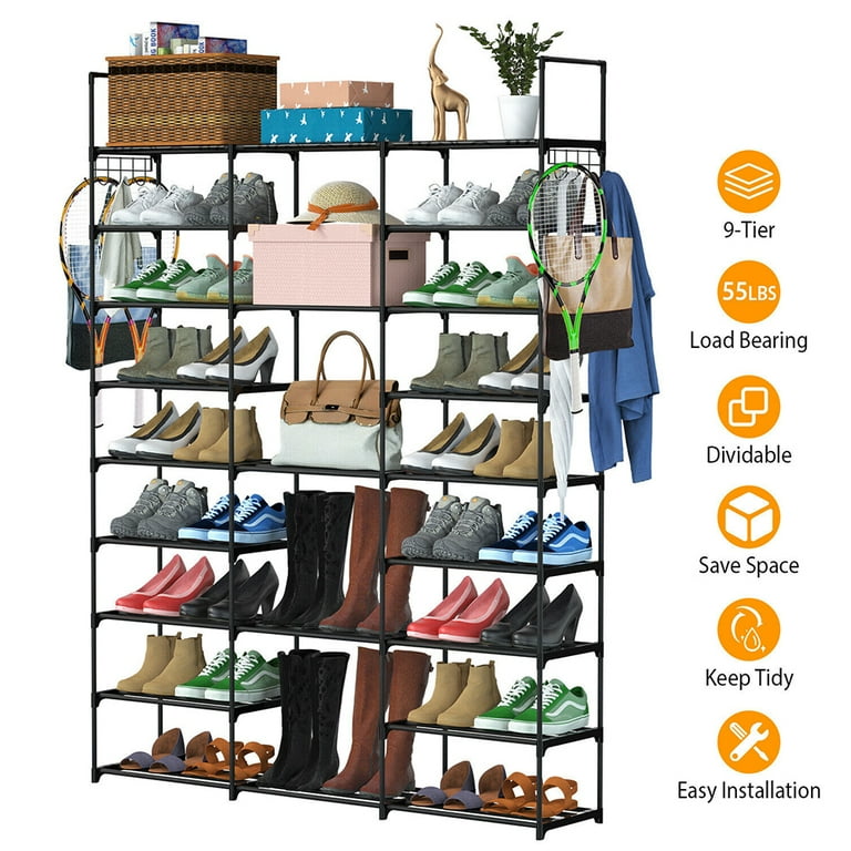 9 Tiers Metal Shoe Rack Organizer, 50-55 Pairs Large Tall Shoe Storage,Shoe  Holder,Shoe Stand,Vertical Free Standing Shoe Shelf,Heavy Duty Boot Rack  for Entryway, Closet, Garage, Bedroom