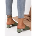 thumbnail image 7 of Women Ribbed Chunky Heeled Sandals  Fashion Green Fabric Mule Sandals, 7 of 7