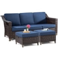 thumbnail image 3 of Meetleisure 3 Pieces Outdoor Patio Wicker Conversation Set with Cushions, Navy, 3 of 9