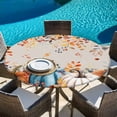 thumbnail image 6 of Orange Blue Fall Round Tablecloth, Fitted Table Cover with Elastic for 36"-44" Round Tables, Pumpkins Vintage Botanical Thanksgiving Table Cloth Outdoor Indoor Dinning Party Waterproof Tablecloths, 6 of 7