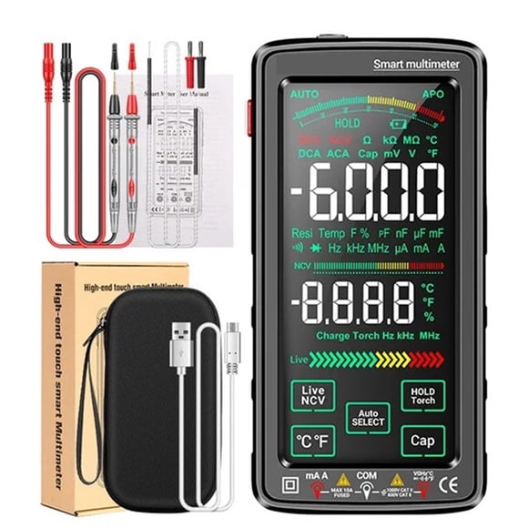 Multimètre Intelligent Tactile Haut de Gamme 6000 Unités Testeur Multimétrique Rechargeable Outil de Test de Tension AC/DC, Largement Utilisé