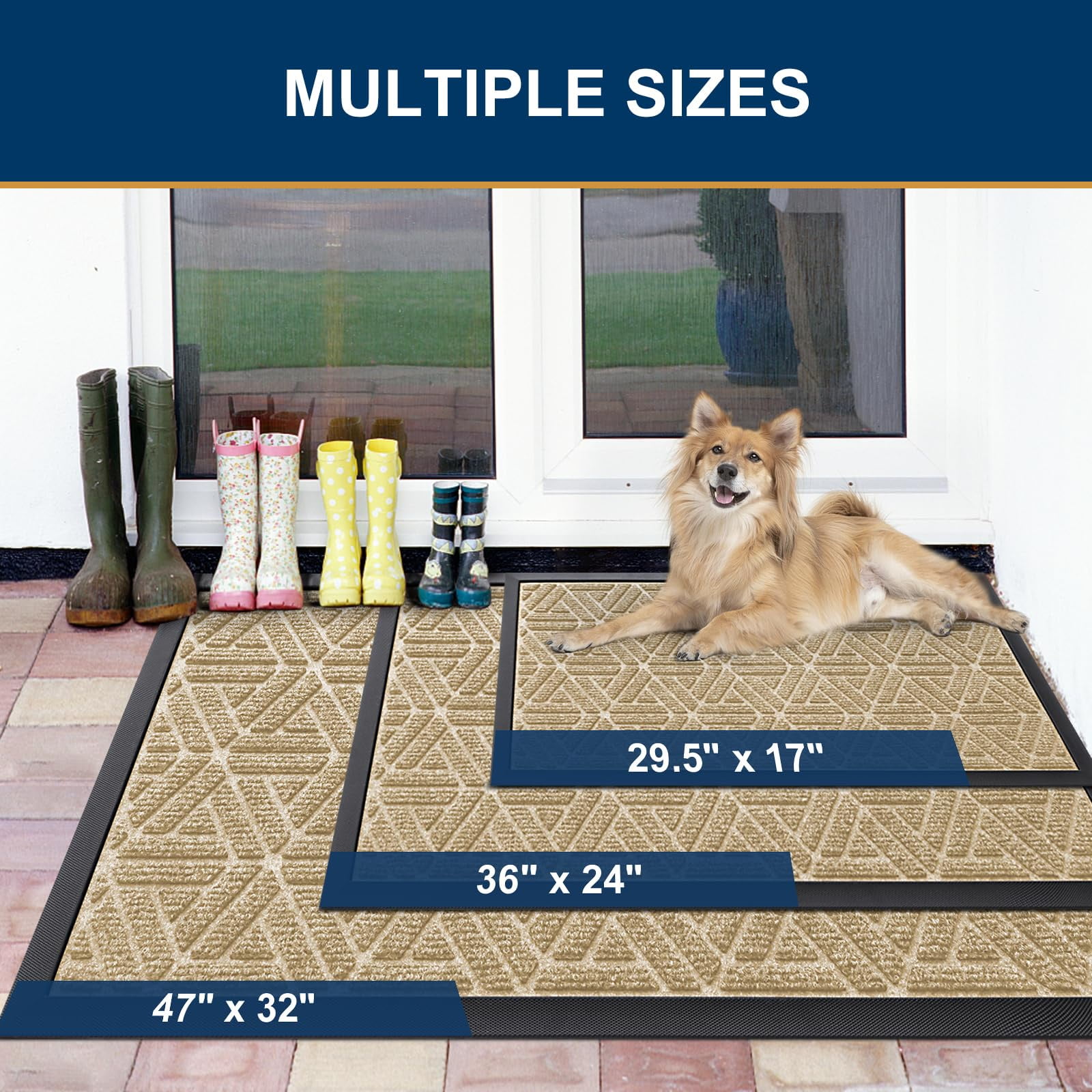 Buganda Heavy Duty Door mat, 17"x29.5" Low Profile Rubber Doormat, Non-Slip Outdoor & Indoor Entrance Rug, All-Weather Dirt Trapper, Beige
