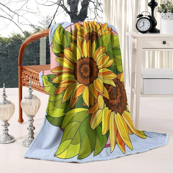 Sunflower Sherpa Blanket: Soft, Thick 50x60in Throw Blanket Ideal for Bed, Sofa, Office Decor Bed Throw Blanket Gift for Women