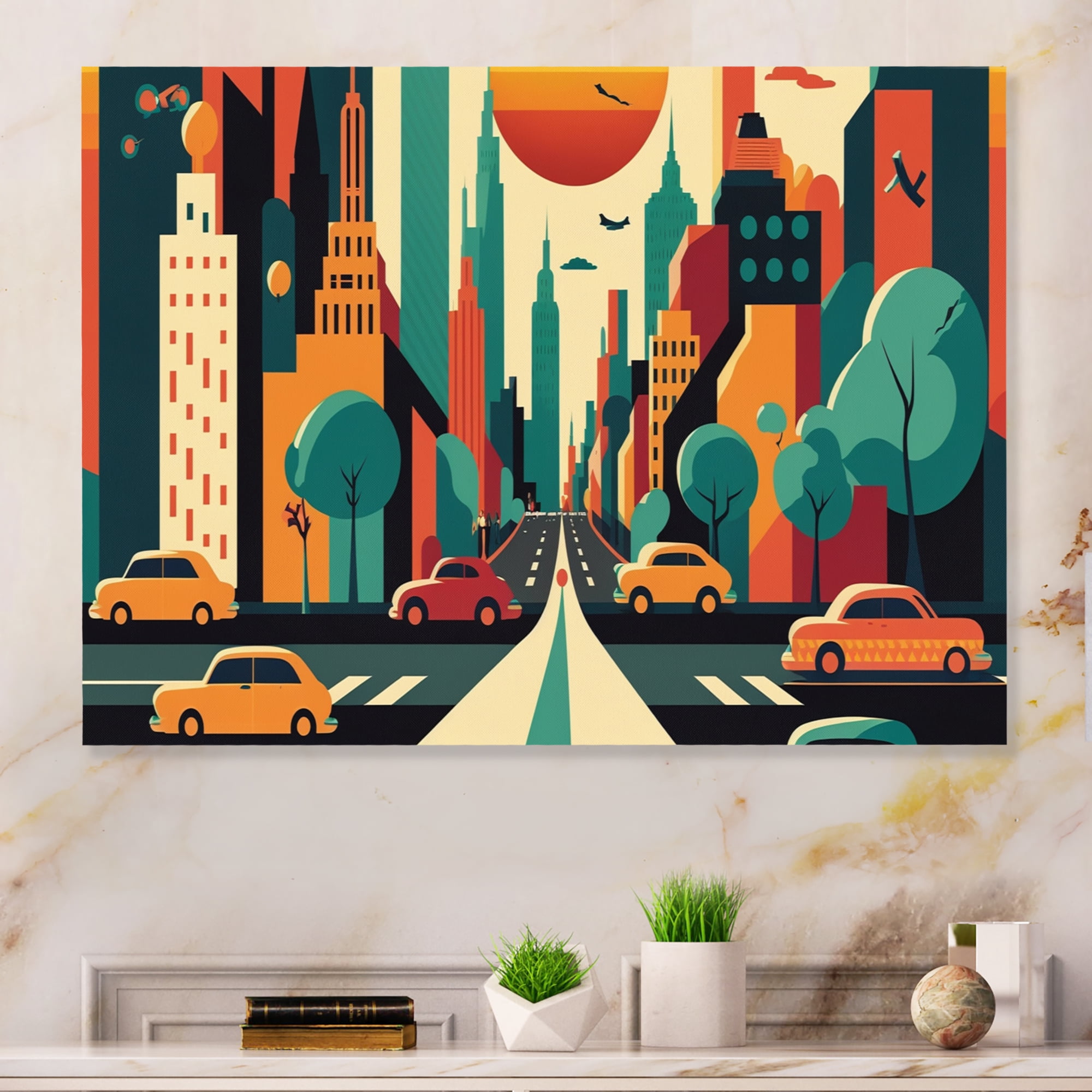 Designart Colorful Cityscape II Canvas Wall Art
