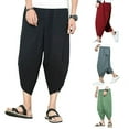 thumbnail image 1 of MesaSe Plus Size Men Solid Color Capri Pants Drawstring Oversize Samurai Trousers, 1 of 10