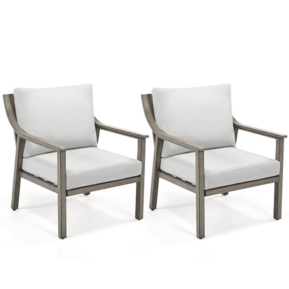 HAPPATIO Outdoor Patio Sofa Chairs Set of 2, Aluminum Patio Furniture Armchair, 4.5" Thicken Removable Cushions for Deck, Lawn, Outside (Grey)