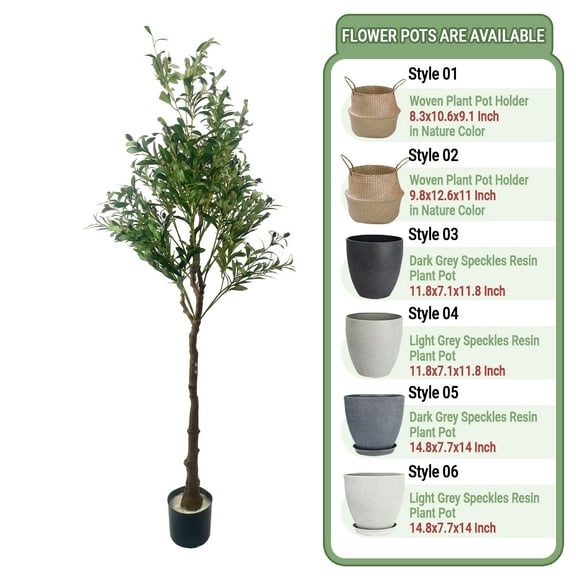 ShadeMart 71" Tall Faux Olive Tree, Realistic Texture Potted Silk Artificial Olive Tree, Fake Olive Trees Indoor Outdoor for Home Office Living Room Bedroom Foyer Porch Decor - Pot Style 02