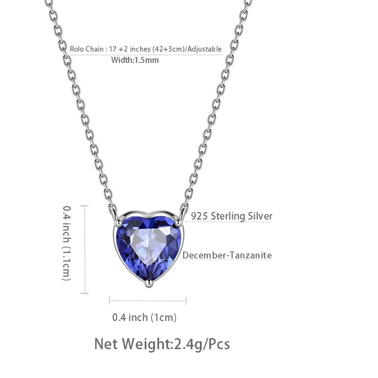 Beautlace 925 Sterling Silver December Birthstone Necklace Tiny Hearts Love Pendant Women Small Dec. Tanzanite Heart Stone Birth Necklace Birthday