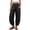 Black women cotton linen pants a1, variant on Cagogo Women Cotton Linen Wide Leg Harem Pants for Summer Casual Elastic Waist with Pockets Solid Loose Ankle Crop Palazzo Trousers Beach Vacation Lounge, Navy L