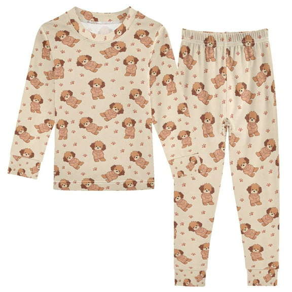 joogoo Cute Dogs Footprints Cartoon 2 Piece Long Sleeve Tee and Pants Cotton Pajama Set 5Y