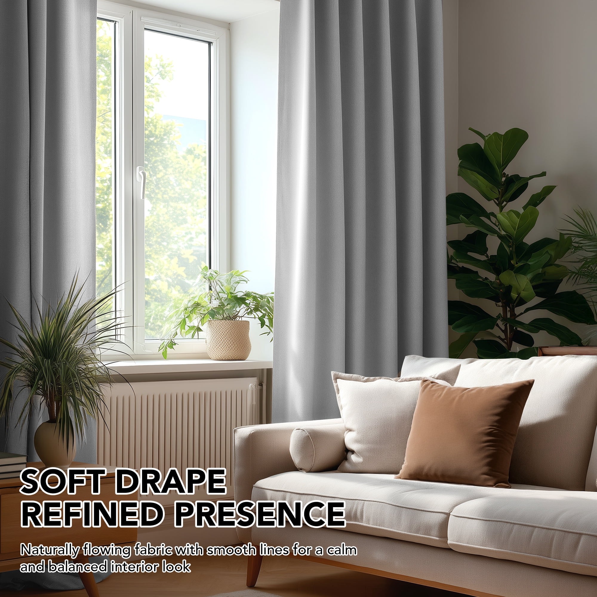 Deconovo Linen Textured 100% Blackout Drapes, Thermal Insulated Back Tab, 2 Panels, Light Gray, 52" x 84"