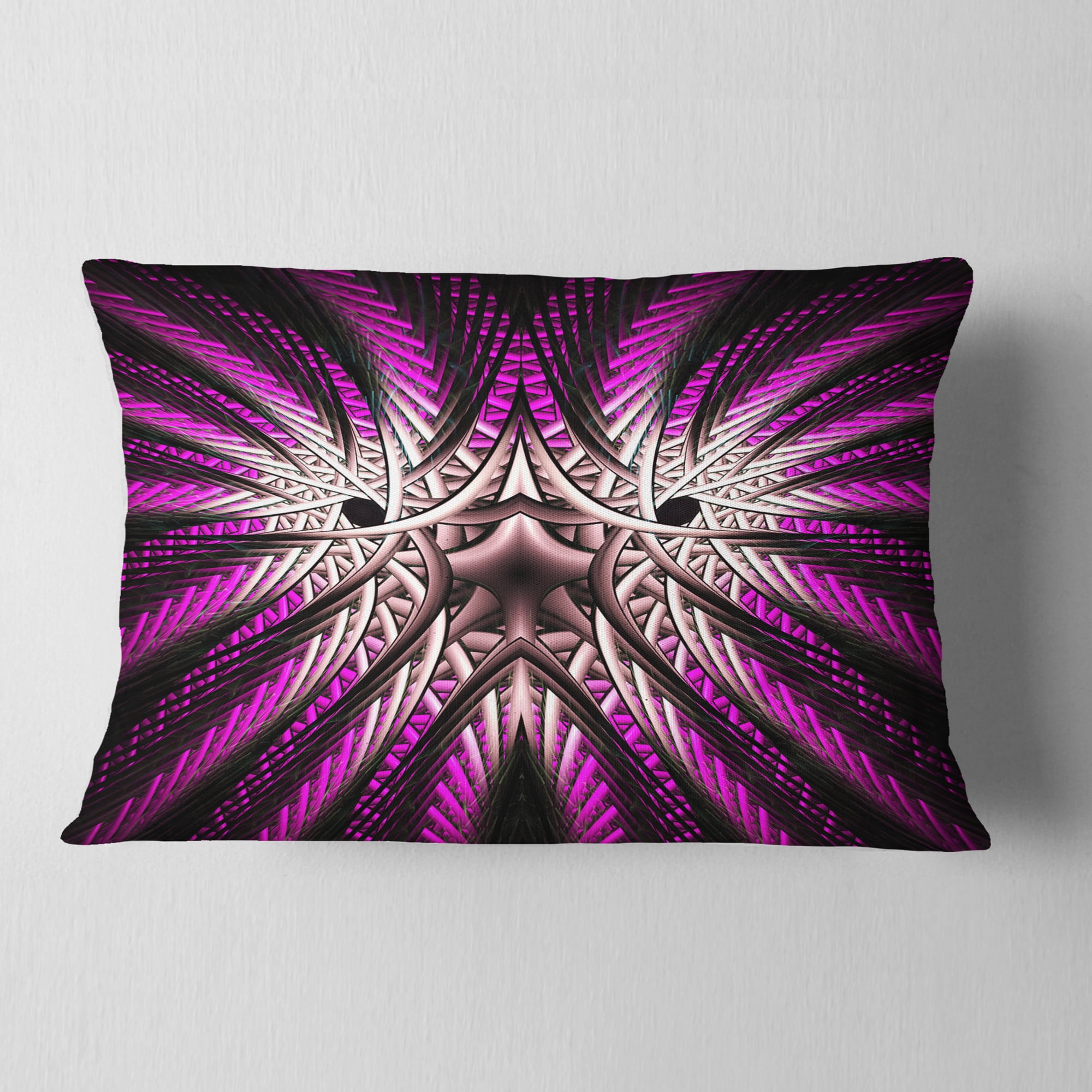 Designart Glowing Purple White Fractal Flower - Abstract Throw Pillow - 12x20