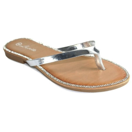 

SNJ Women s Glitter Casual Flat Summer Thong Flip Flop Sandal
