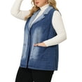 thumbnail image 4 of Unique Bargains Women's Plus Size Denim Sleeveless Lapel Vest Relax Notched Jacket, 4 of 7