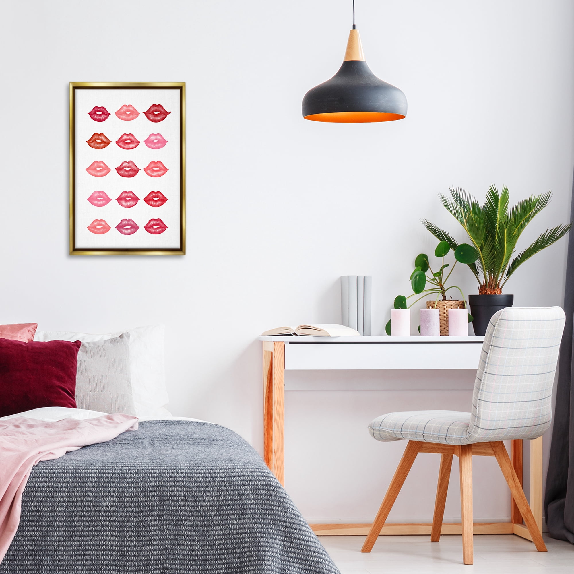 Stupell Industries Red & Pink Lips Beauty & Fashion Painting Gold Floater Framed Art Print Wall Art, 17 x 25
