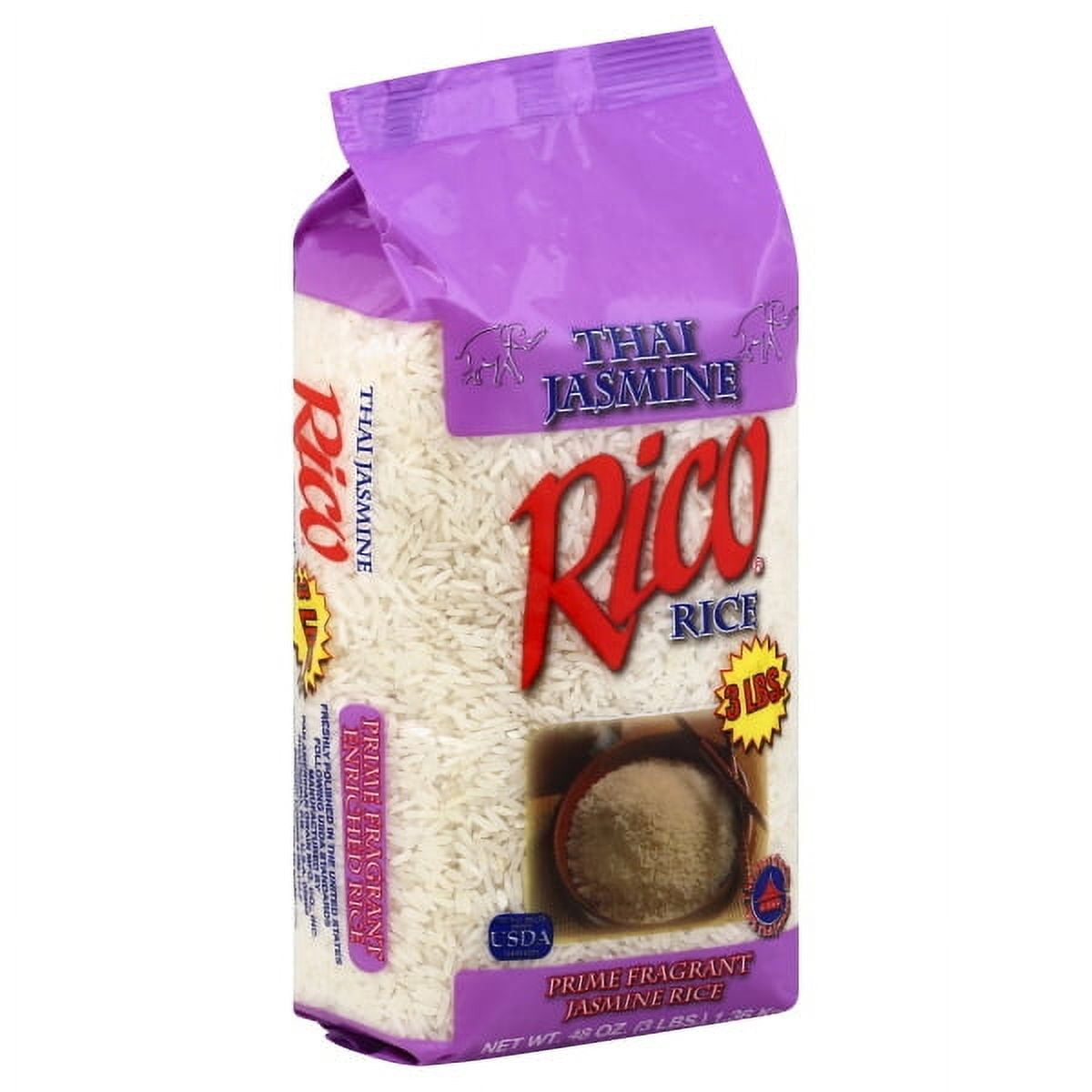 (2 pack) Rico Jasmine Rice 3 lb Bag - 100% Thai Jasmine, Gluten-Free, Non-GMO
