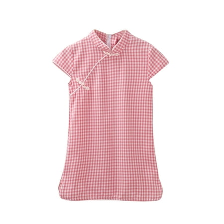

Toddler Girls Dress Cheongsam Short Sleeve Dresses Princess Flowers Printed Girls Tang Suit Baby Short Dresses For 2-3 Years