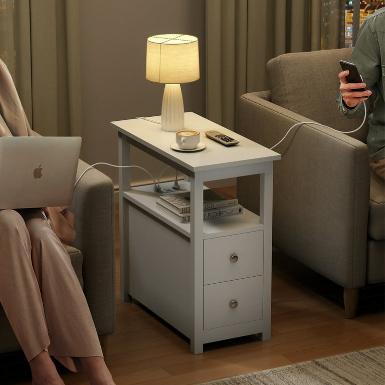 Jaxpety small end table with cup holder electric charging station 2 usb ports & power strip home office deals