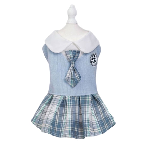 Cute Princess Pet Dress for Small Dogs and Cats, Sailor Style School Uniform Outfit with Plaid Skirt, Adorable Dog Clothes and Cat Apparel for Parties, Photos and Special Occasions