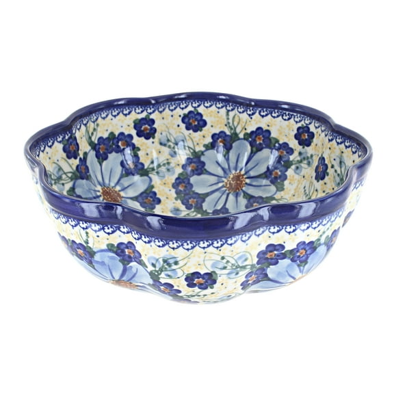 Blue Rose Polish Pottery Daisy Surprise Large Scallop Bowl