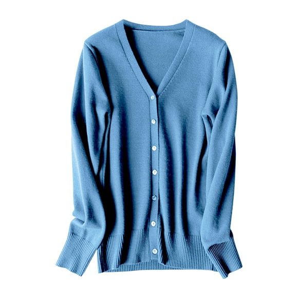 Hontri Cardigan Sweaters for Women, Women's Classic Button Down Long Sleeve V Neck Soft Knit Sweater Clearance Dark Blue M