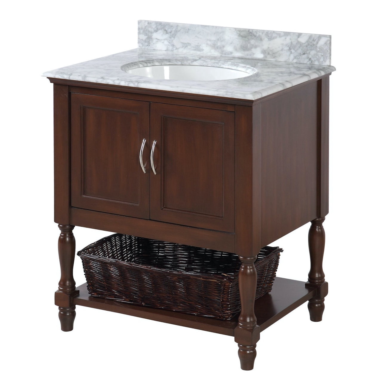 Beverly 30" Bathroom Vanity with Chocolate Cabinet and Carrara Marble Top